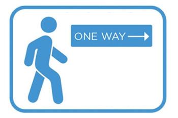 Icon of a person walking next to a "one way" sign