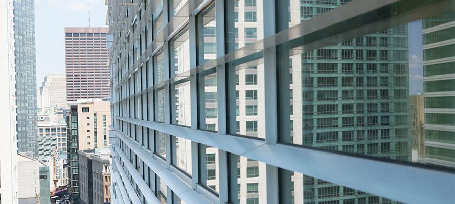 Windows outside a skyscraper