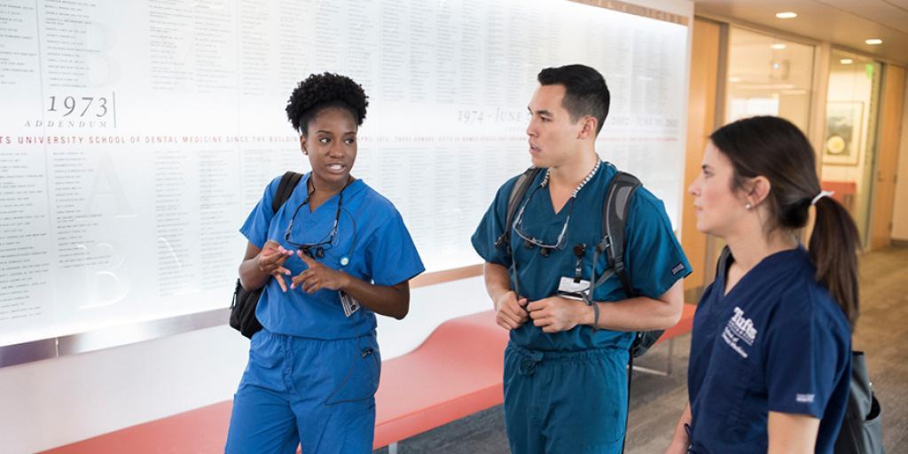 Students walking down a hallway