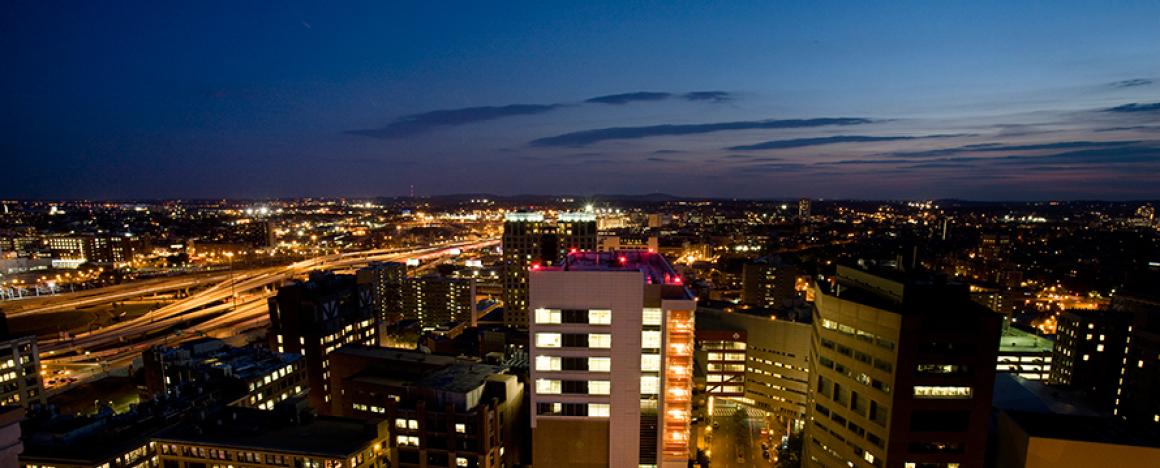 Boston skyline at night