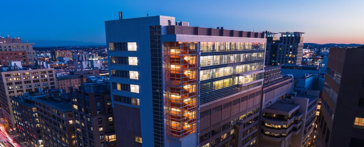 Exterior Image of Tufts University School of Dental Medicine Building in Boston, MA at sunset
