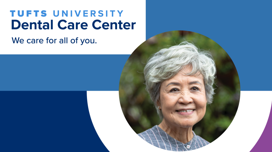 Tufts University Dental Care Center logo and smiling woman
