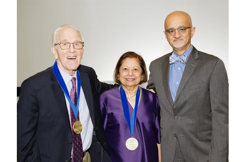 Tufts Dental school Deans Medal recipients posting with the Dental School Dean