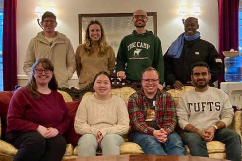 photo of Tufts graduate students on retreat with Protestant Chaplain Reverend Dan Bell  